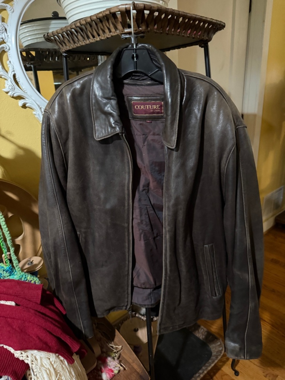 Vintage Couture Men's Dark Brown Lamb Leather Bomber Jacket